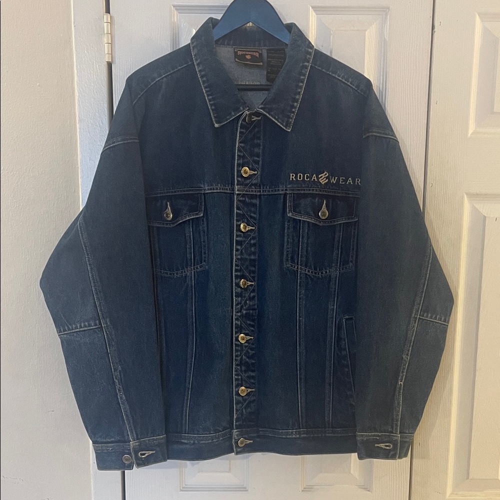 Rocawear Vintage 2000 Denim Jacket Size XL In Dark Blue Wash